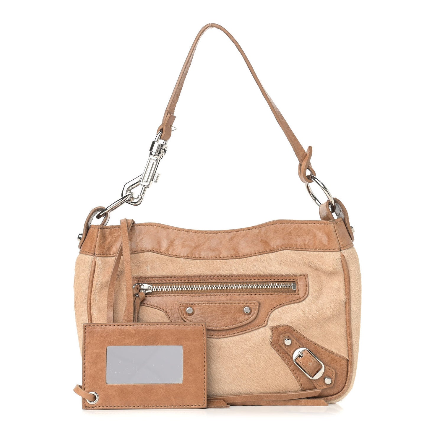 Chevre Pony Hair Classic Silver Hardware Shoulder Bag Camel