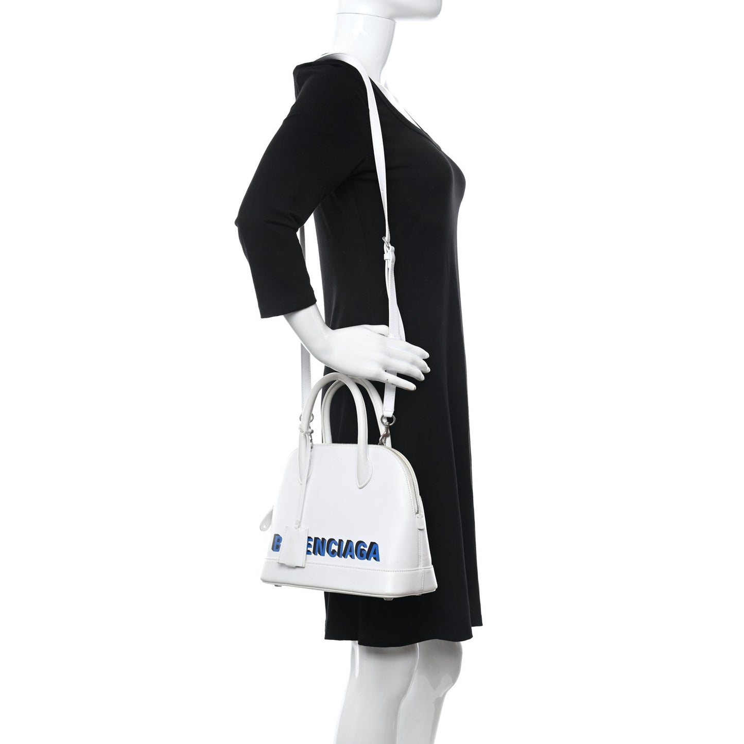 Smooth Calfskin 3D Logo S Ville Top Handle Bag White Screen Blue Black