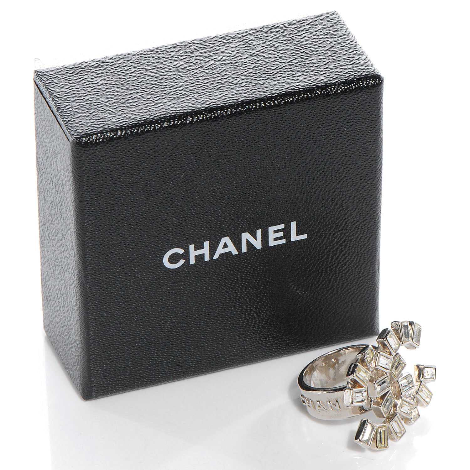 Chanel Crystal Baguette CC Logo Ring 6.5 Silver 6 of 6