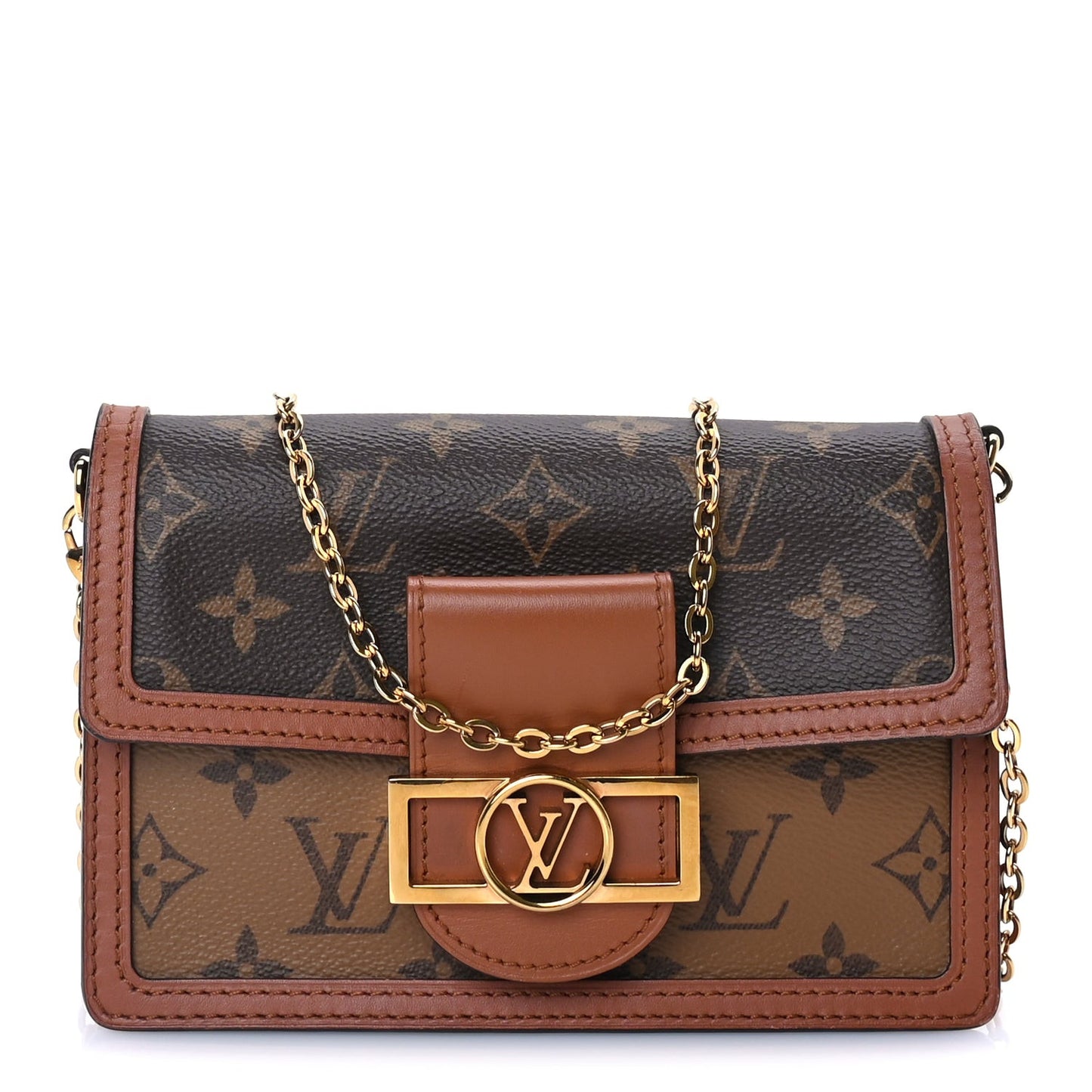 Reverse Monogram Dauphine Chain Wallet Brown