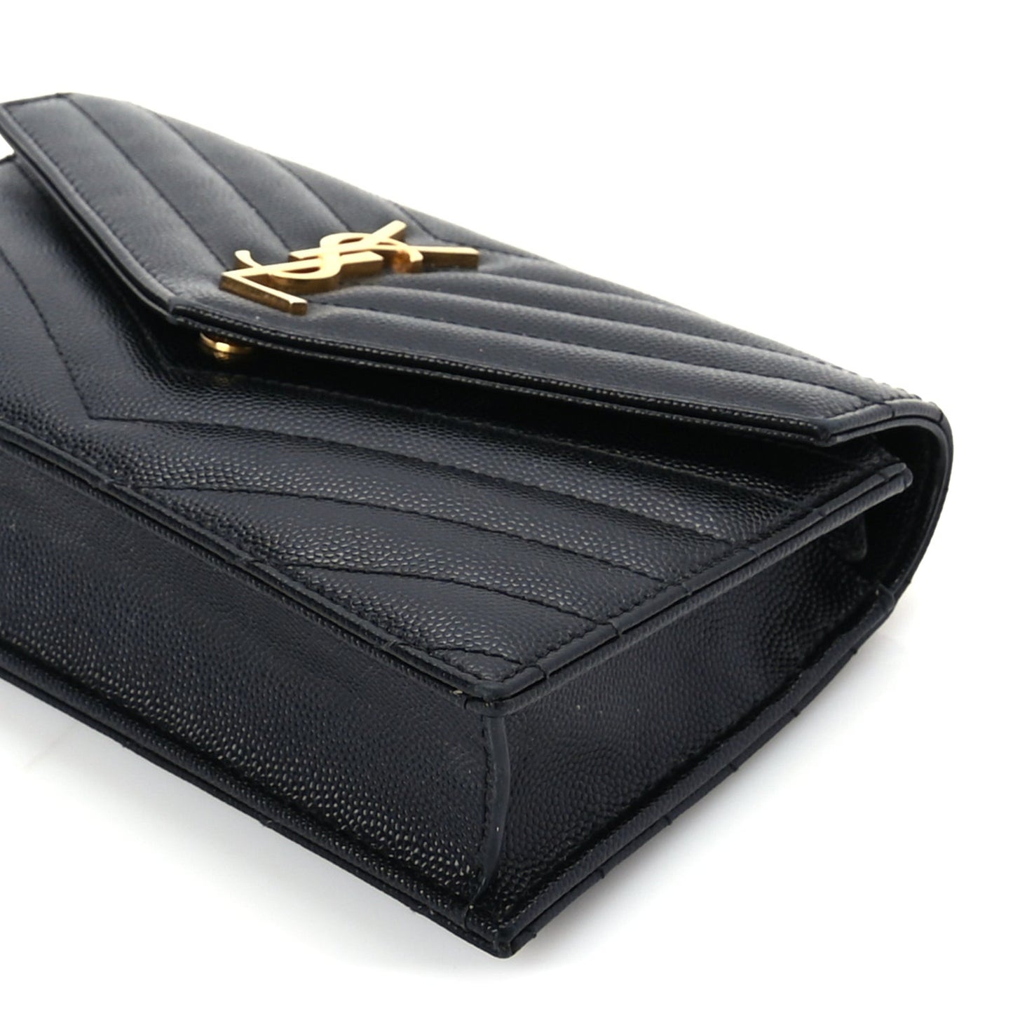 Grain De Poudre Matelasse Chevron Monogram Envelope Chain Wallet Black