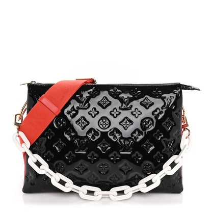 Louis Vuitton Patent Embossed Monogram Lambskin Coussin MM Black Red 1 of 8