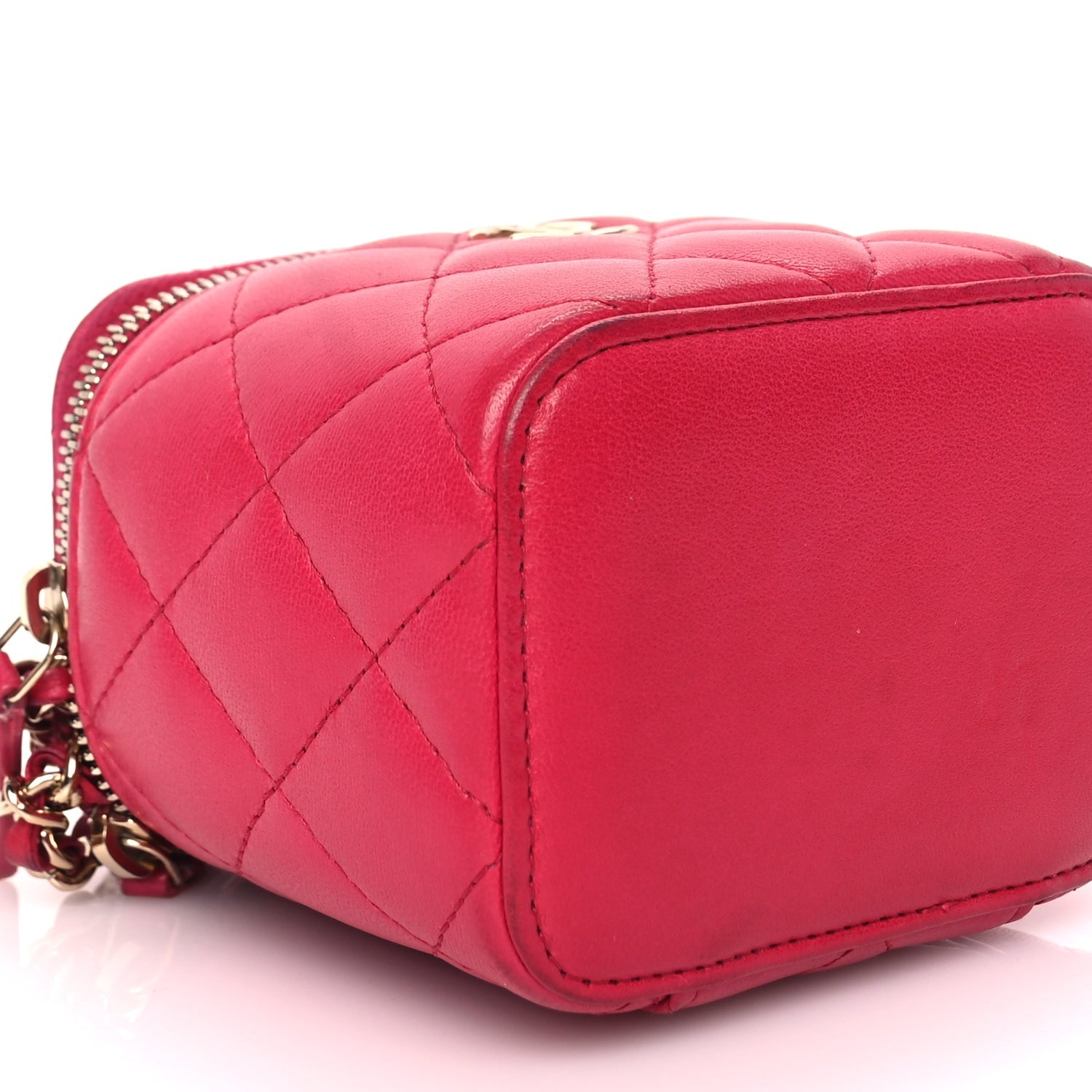 Chanel Lambskin Quilted Top Handle Mini Vanity Case With Chain Dark Pink 9 of 10