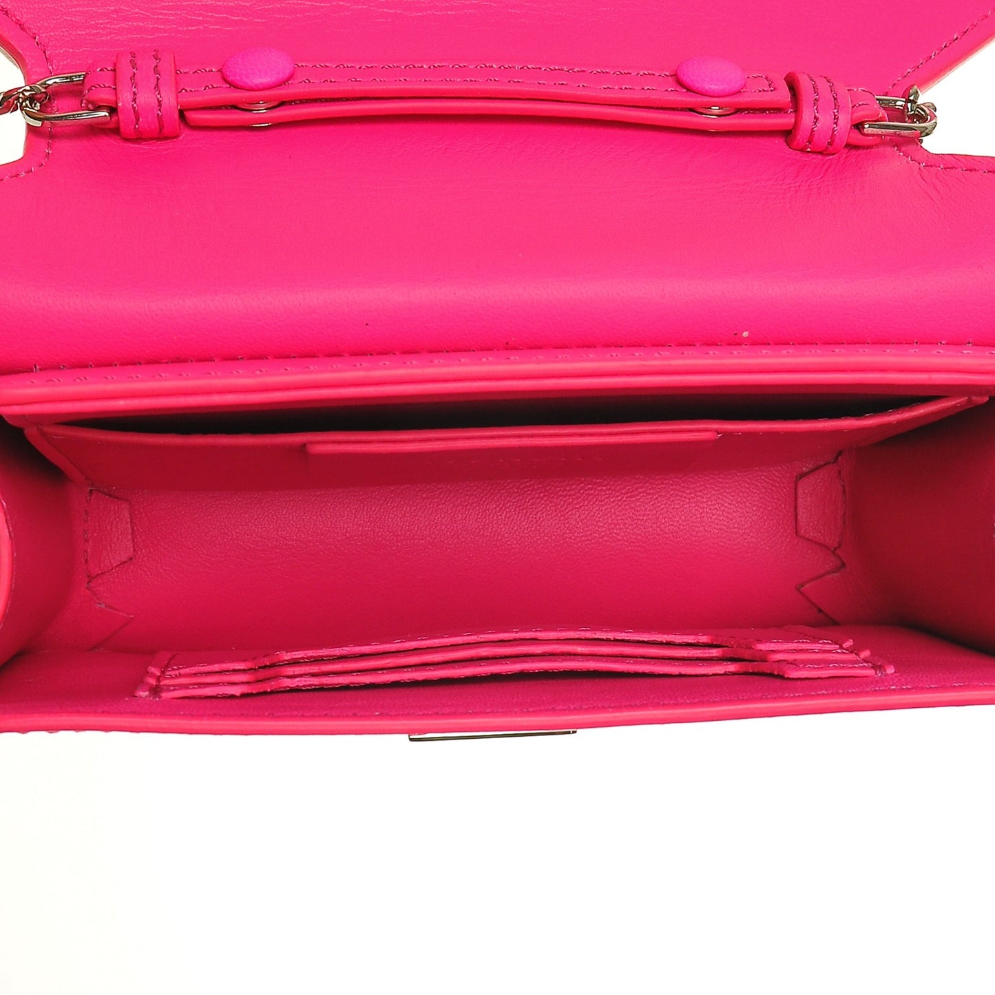 Calfskin Bow Cut Chain Wallet Neon Pink