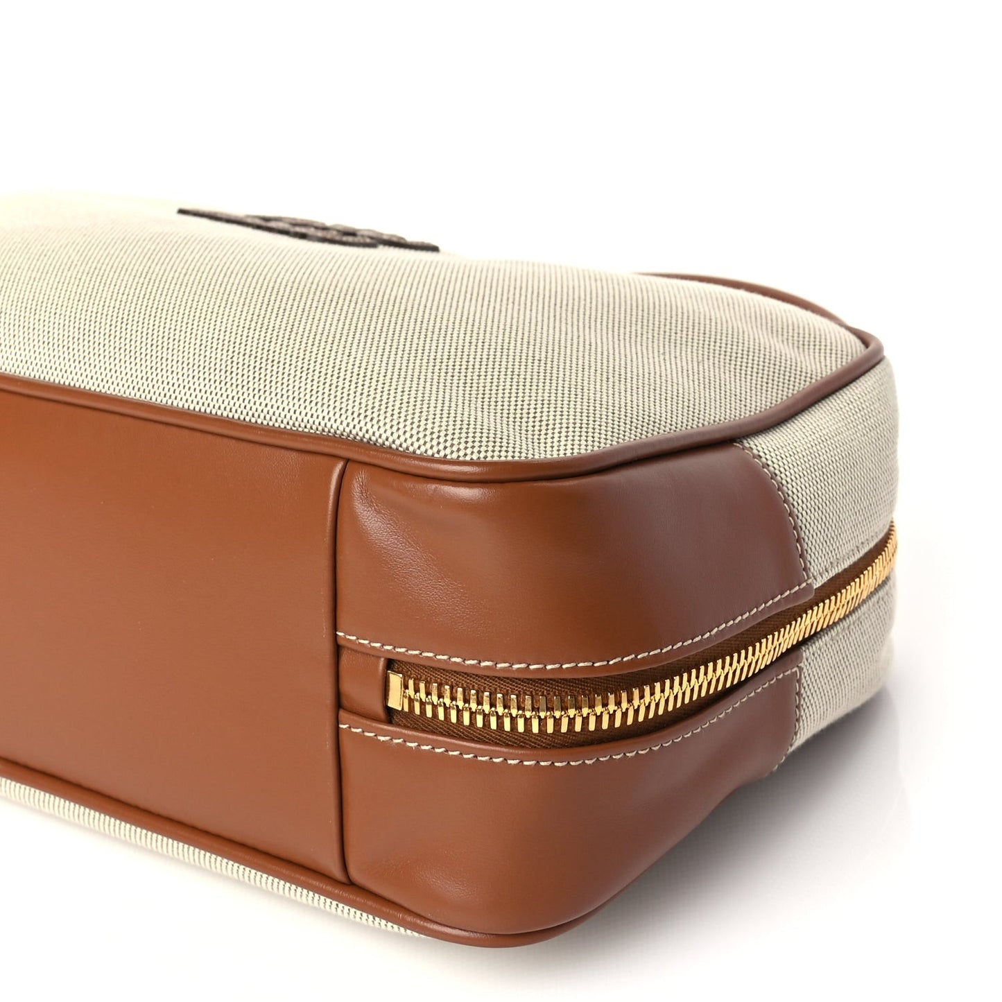 Canvas Calfskin Large Beau Top Handle Bag Naturale Brandy