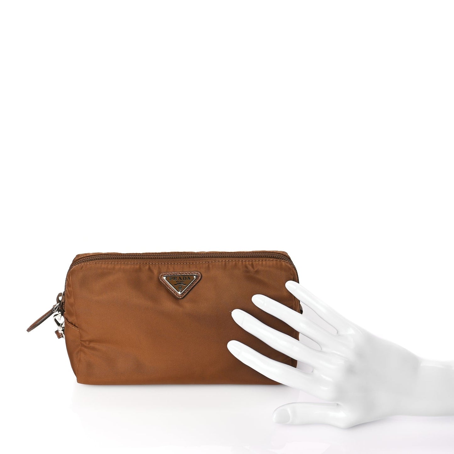 Re-Nylon Vela Saffiano Wristlet Brandy