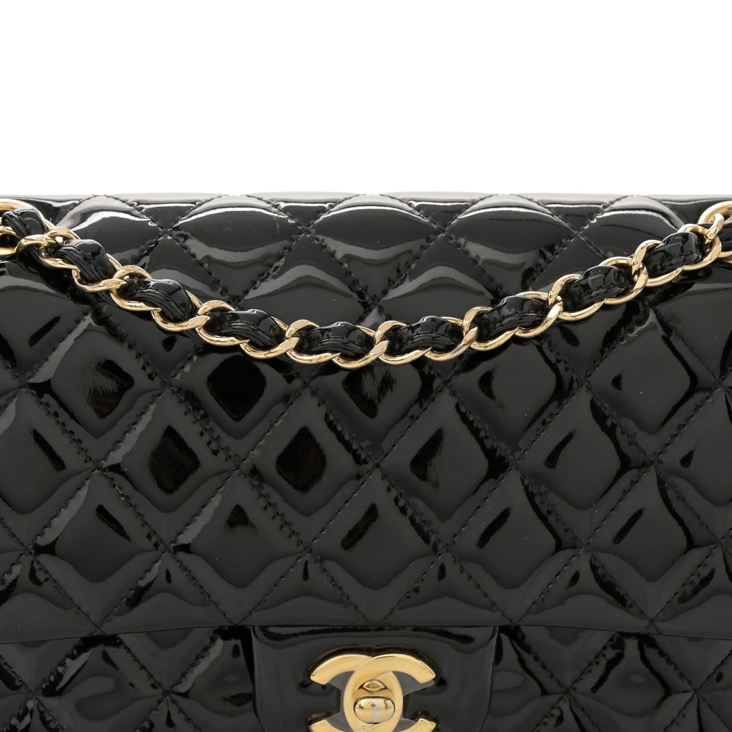 Patent Quilted Medium Double Flap Black