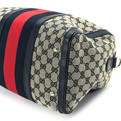 Gucci Monogram Selleria Calfskin Vintage Web Medium Boston Beige Blue 8 of 8