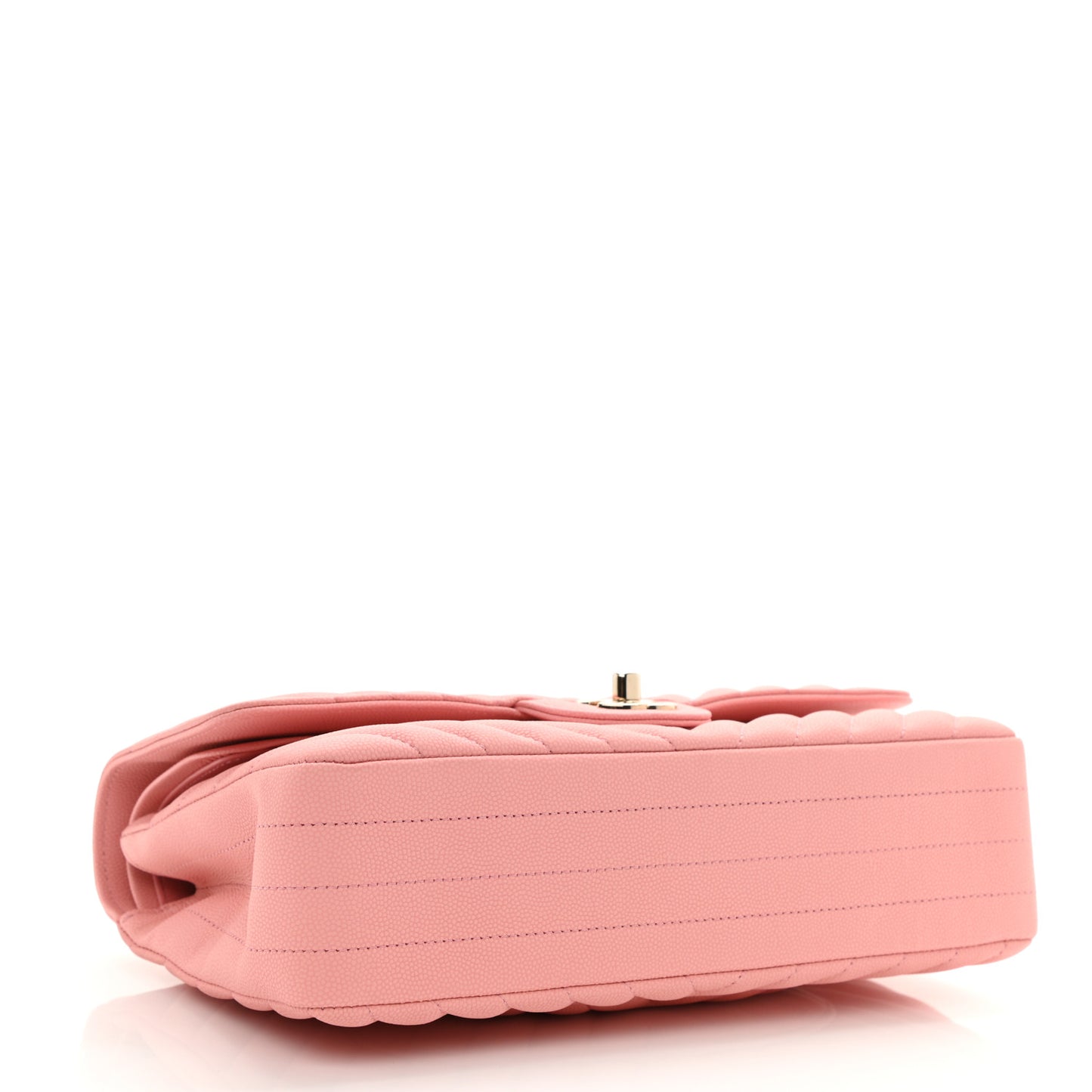 Caviar Flat Chevron Quilted Medium Double Flap Pink