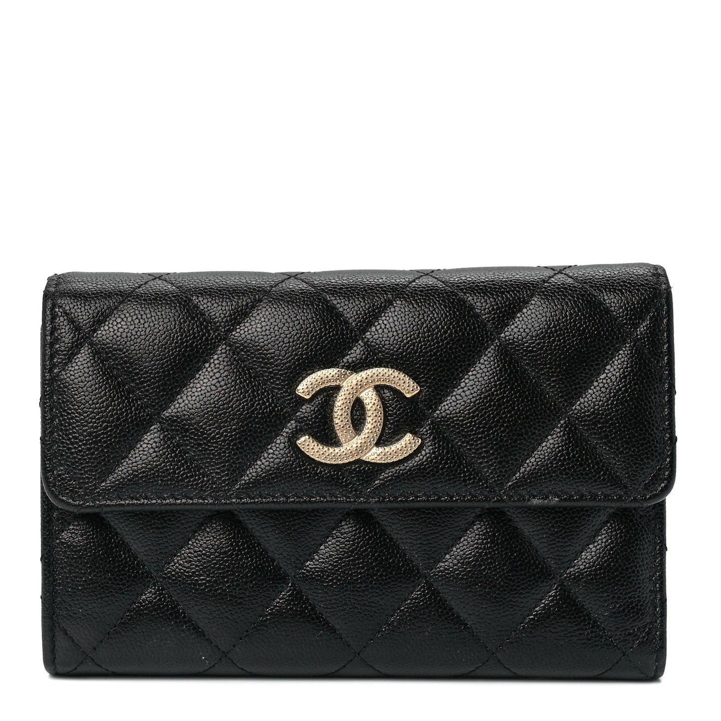 Caviar Quilted Studded CC Medium Flap Wallet Black