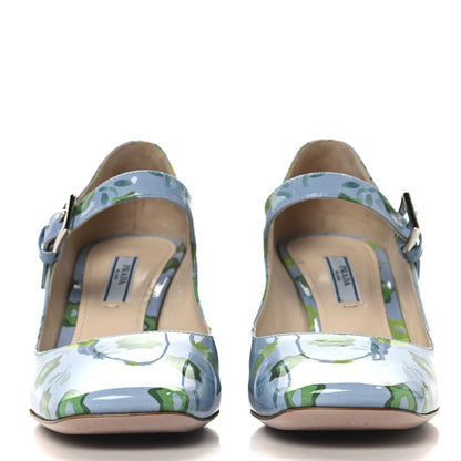 Prada Patent Floral Mary Jane 65mm Pumps 38 Blue 3 of 7