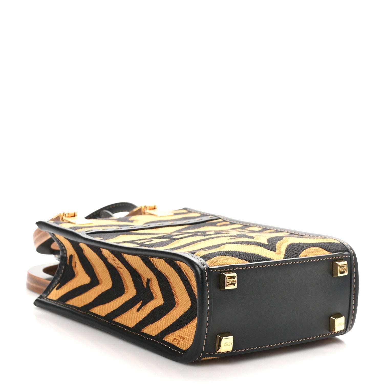Fendi Canvas Vitello King Chinese New Year Tiger Embroidered Sunshine Shopper Tote Black Dark Yellow 4 of 7