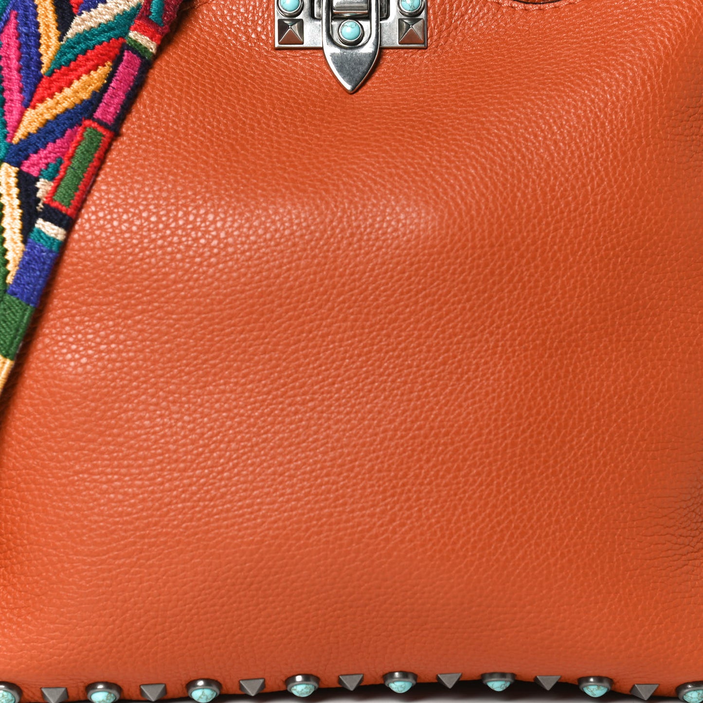 Pebbled Calfskin Small Guitar Strap Rockstud Rolling Flip-Lock Messenger Bag Orange