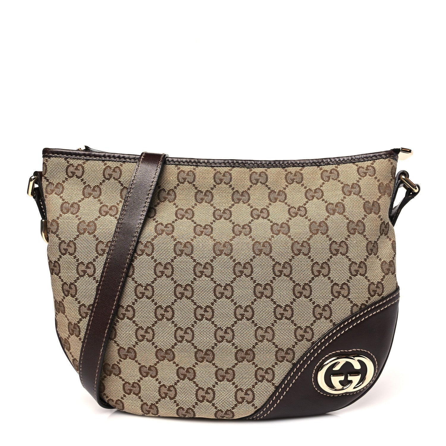 Gucci Monogram Medium New Britt Half Moon Hobo Dark Brown 1 of 7