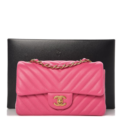 Chanel Lambskin Chevron Quilted Mini Rectangular Flap Fuchsia 8 of 8