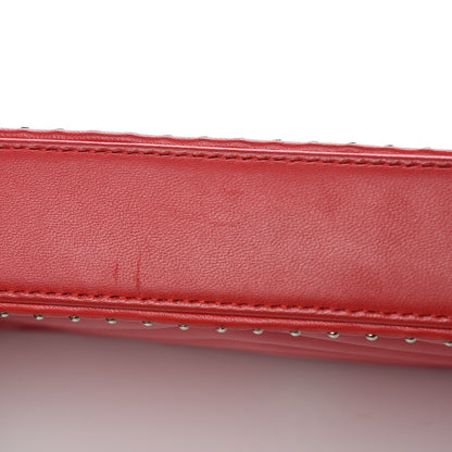 Chanel Lambskin Chevron Quilted Studded Small Clutch With Chain Red 14 of 16