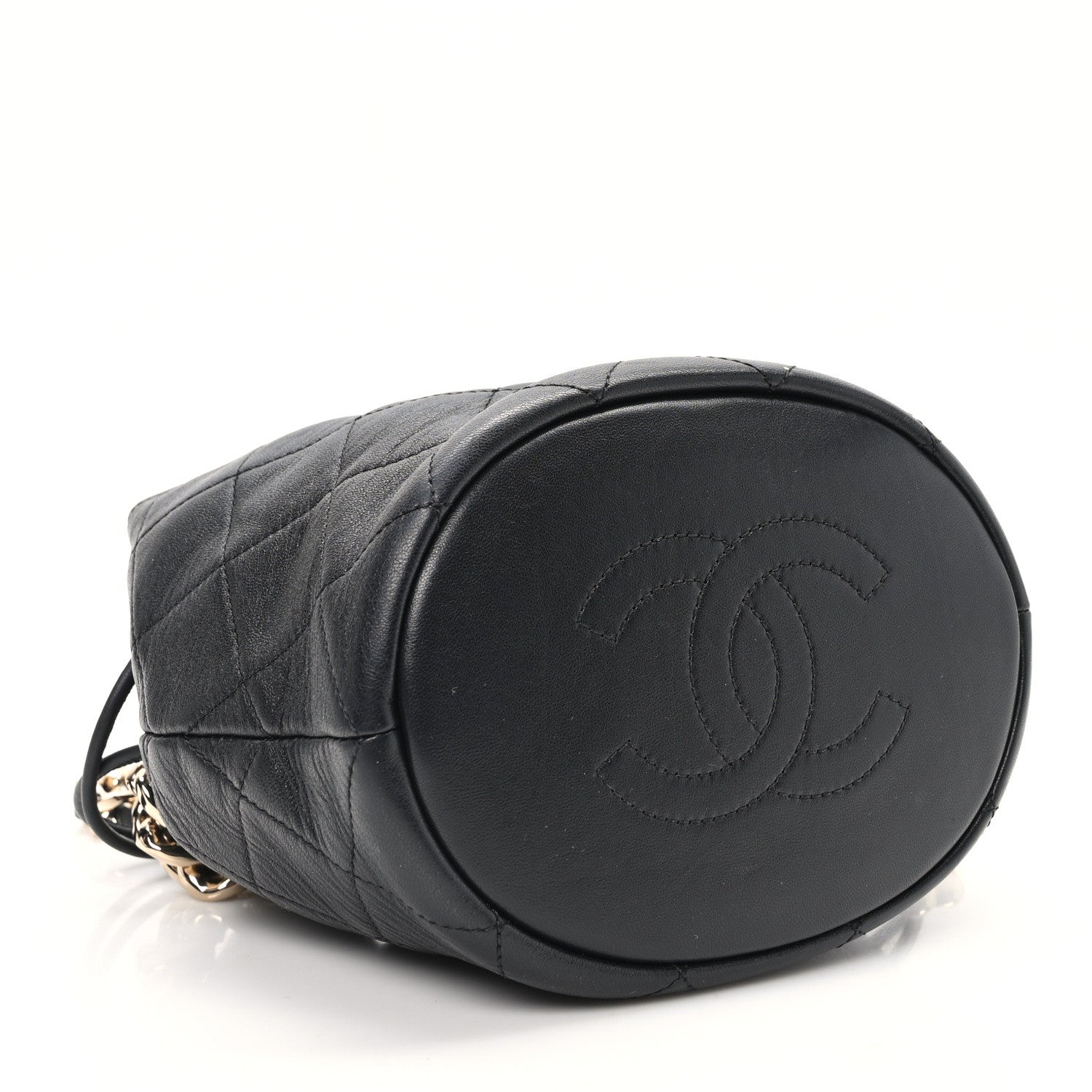 Chanel Shiny Lambskin Quilted Chain Is More Drawstring Bag Black 4 of 10