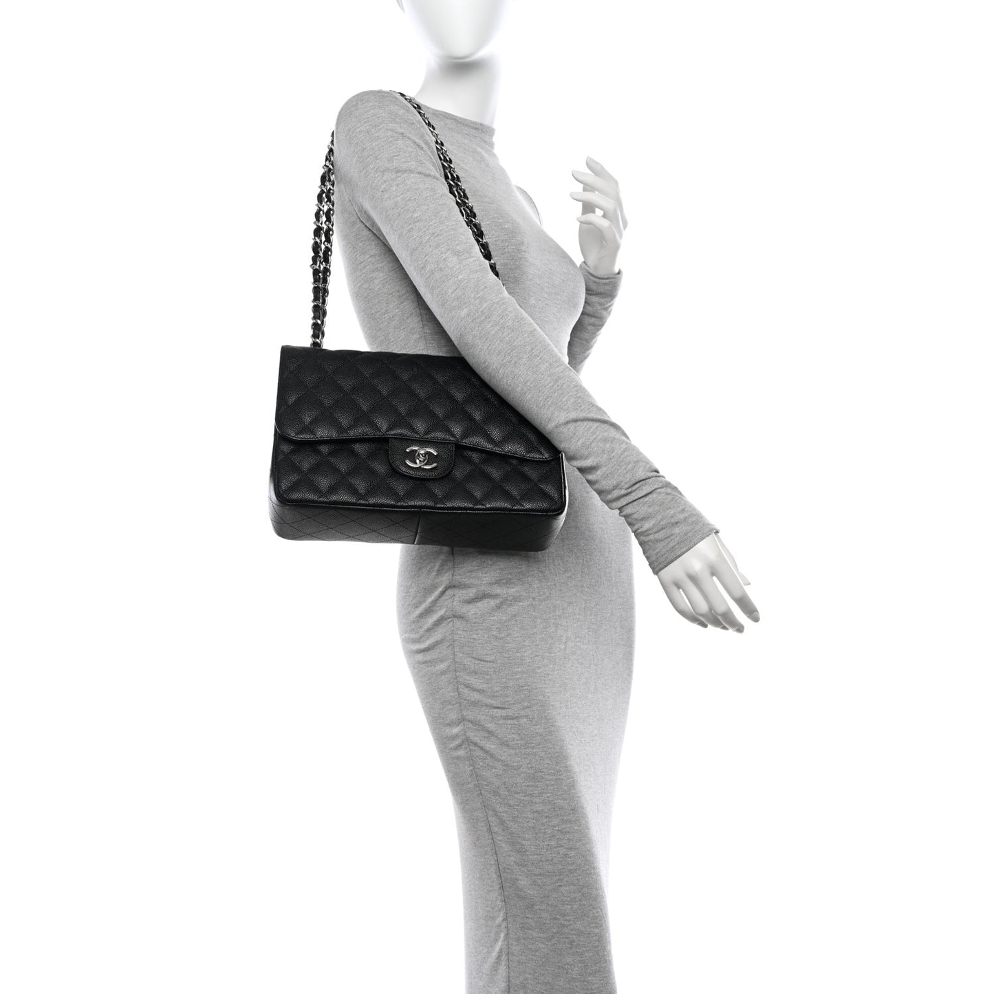 Caviar Quilted Jumbo Double Flap Black