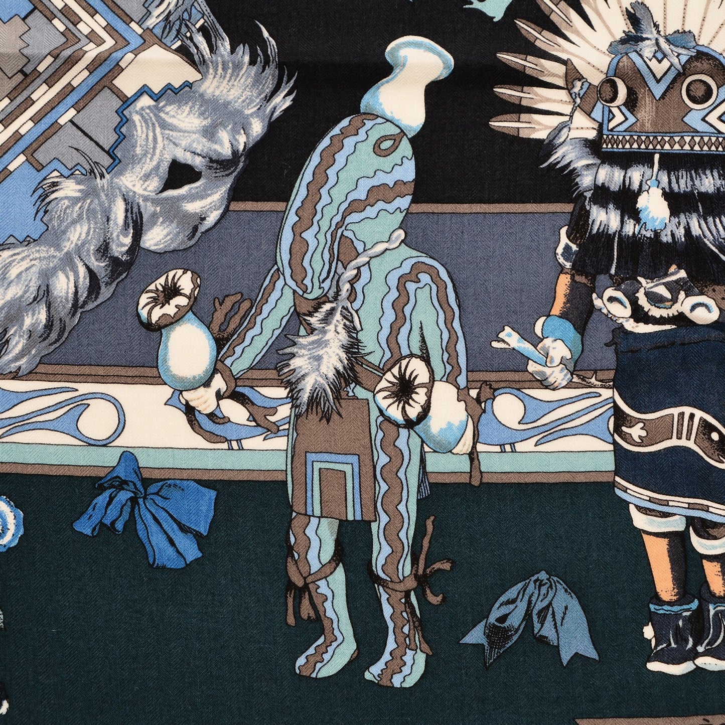 Cashmere Silk Kachinas Shawl 140 Marine Ciel Gris Bleuete