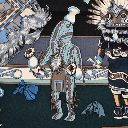 Hermes Cashmere Silk Kachinas Shawl 140 Marine Ciel Gris Bleuete 4 of 7