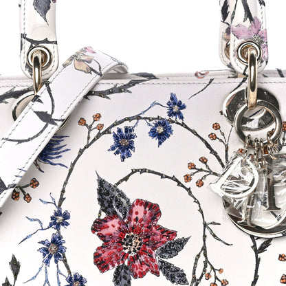 Christian Dior Calfskin Rosa Mutabilis Embroidered Medium Lady Dior  White Multicolor 6 of 7