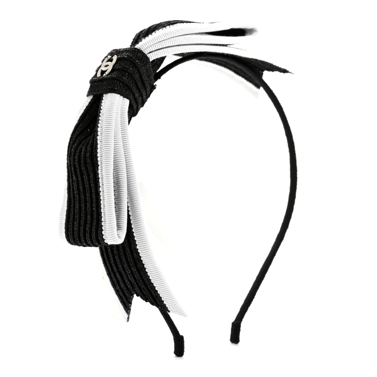 Raffia Bow CC Headband Black White