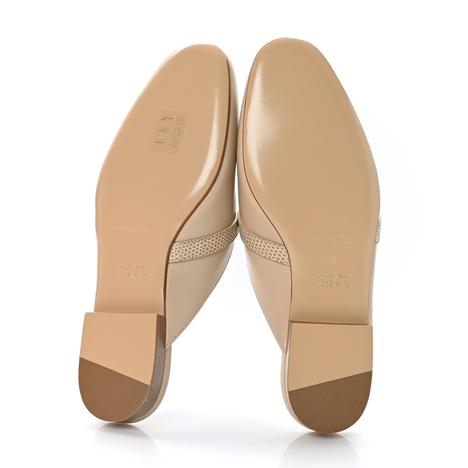 Hermes Shiny Lizard Calfskin Oz Mules 36 Beige Sarrazin 8 of 9