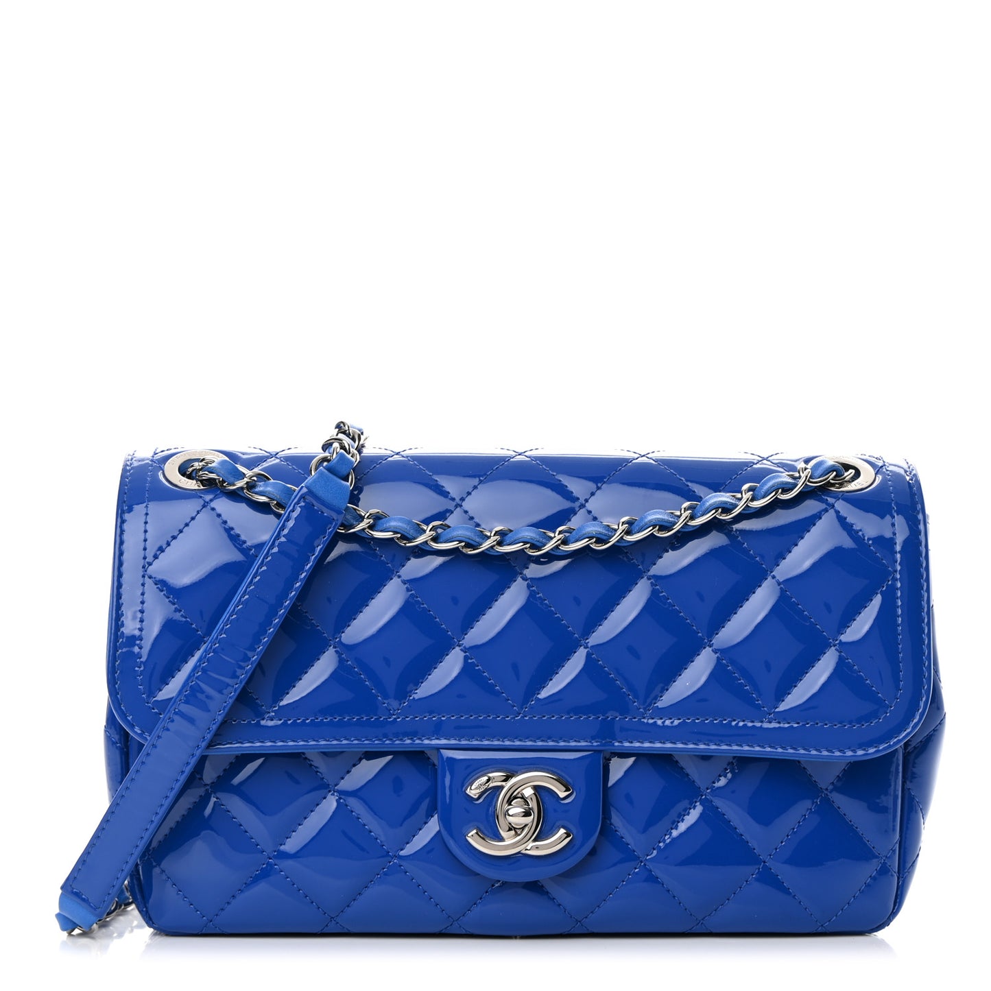 Patent Quilted Large Coco Shine Flap Blue