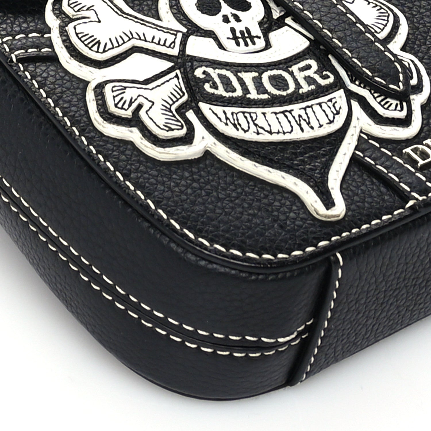 Christian Dior X SHAWN STUSSY Grained Calfskin Saddle Messenger Bag Black 7 of 8