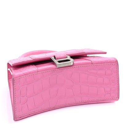 Balenciaga Shiny Calfskin Crocodile Embossed Hourglass Top Handle Bag XS Baby Pink 3 of 8