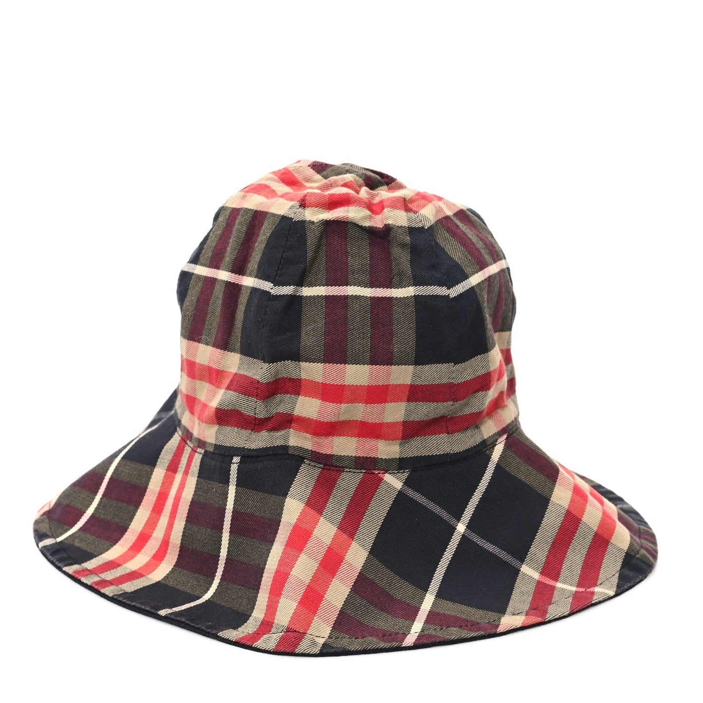 Technical Cotton Vintage Check Wide Brim Bucket Hat Black Red