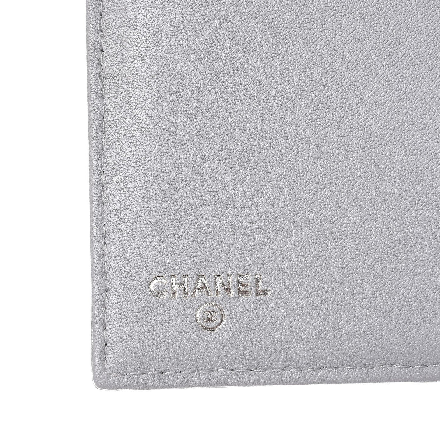 Lambskin Quilted CC Box Flap Wallet Grey