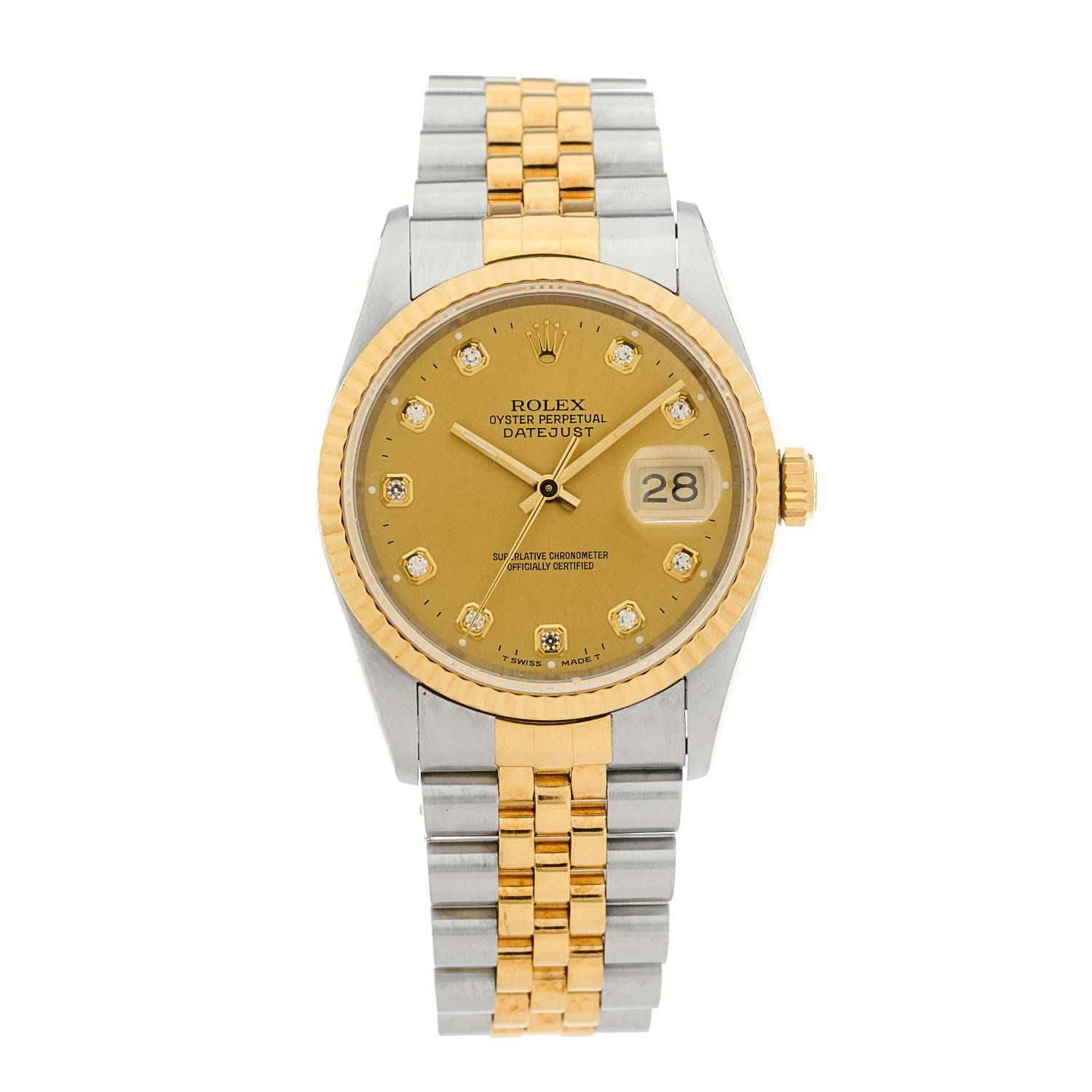Rolex Stainless Steel 18K Yellow Gold Diamond 36mm Oyster Perpetual Datejust Watch Champagne 16233 1 of 4