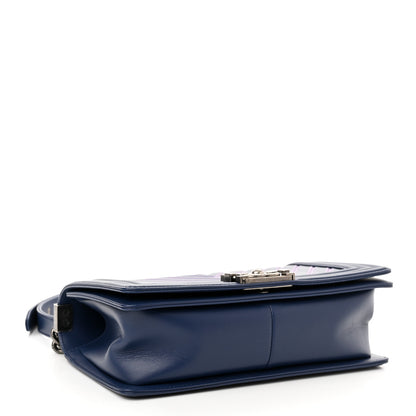 Chanel Calfskin Painted Chevron Embossed Medium Boy Flap Navy 4 of 11