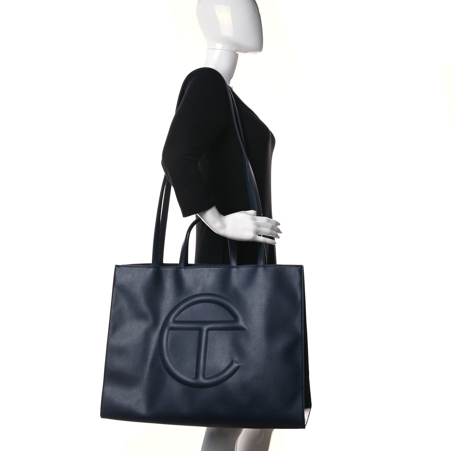 Telfar Vegan Leather Large Shopping Bag Navy 2 of 9