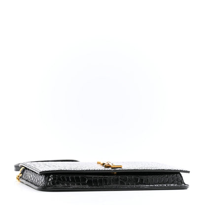 Saint Laurent Crocodile Embossed Monogram Phone Holder Crossbody Black 4 of 7
