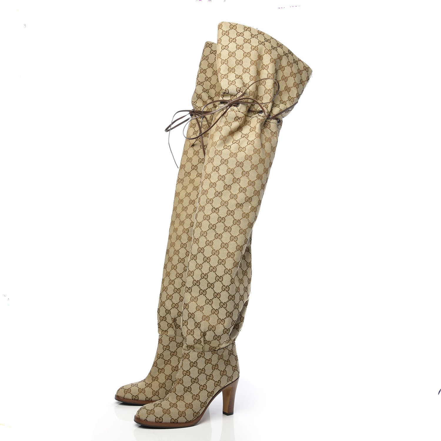 Gucci Monogram Over the Knee Boots 35 Beige Ebony 3 of 7
