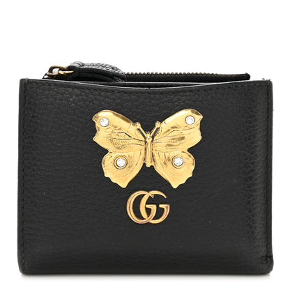 Gucci Pebbled Calfskin Butterfly Card Case Wallet Black 1 of 9