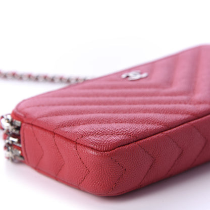 Chanel Caviar Chevron Quilted Small Clutch With Chain Light Red 6 of 11