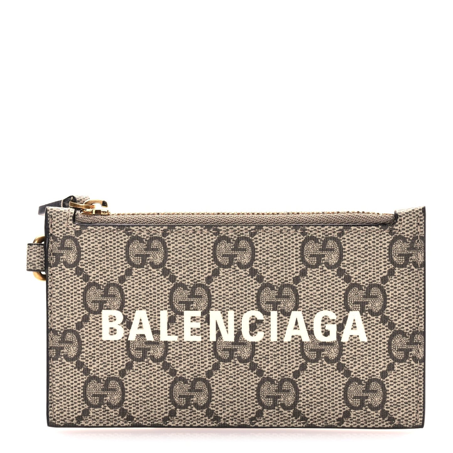 X BALENCIAGA GG Supreme Monogram Logo Card Case With Strap Beige Ebony