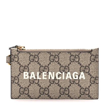 Gucci X BALENCIAGA GG Supreme Monogram Logo Card Case With Strap Beige Ebony 1 of 7