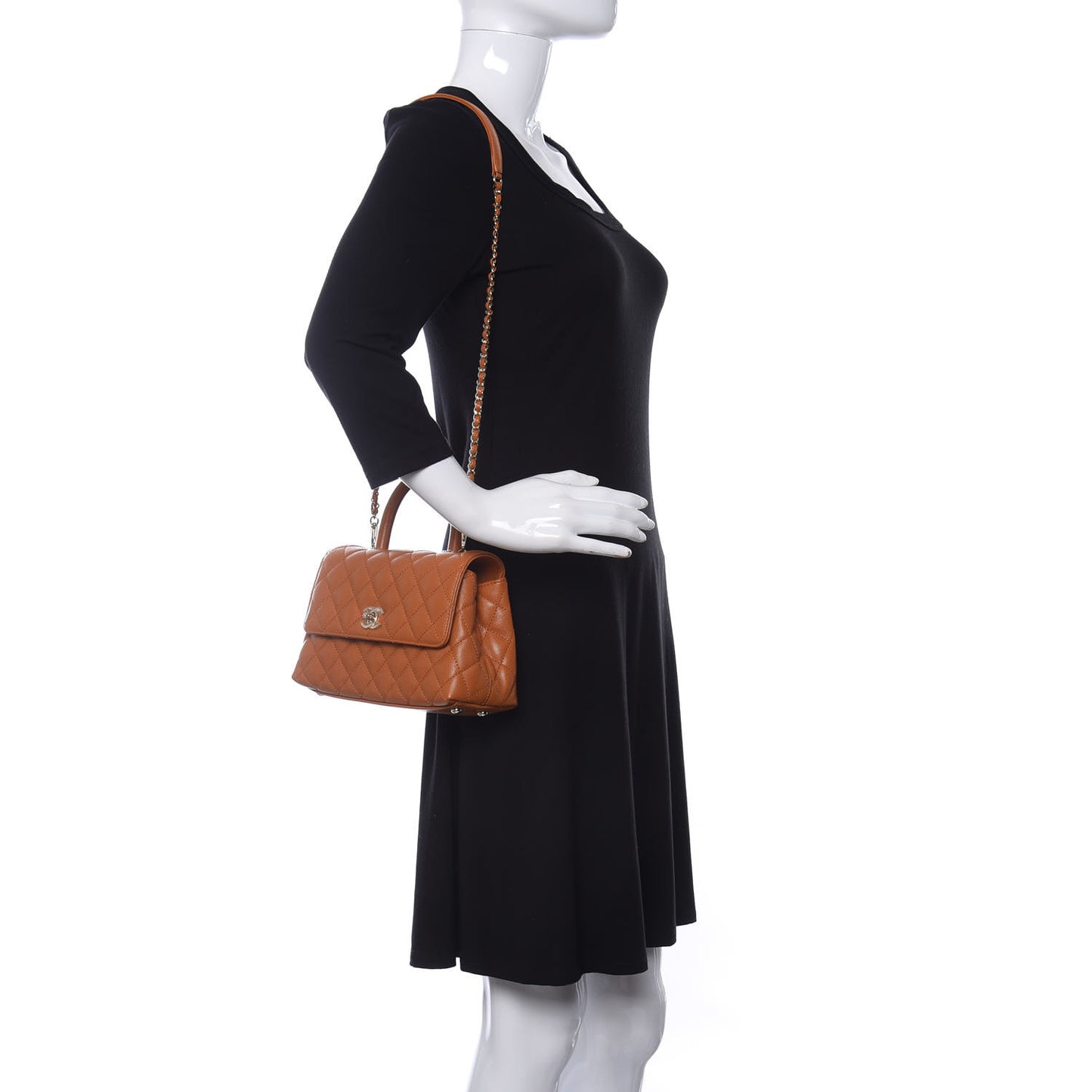 Caviar Quilted Mini Coco Handle Flap Light Brown