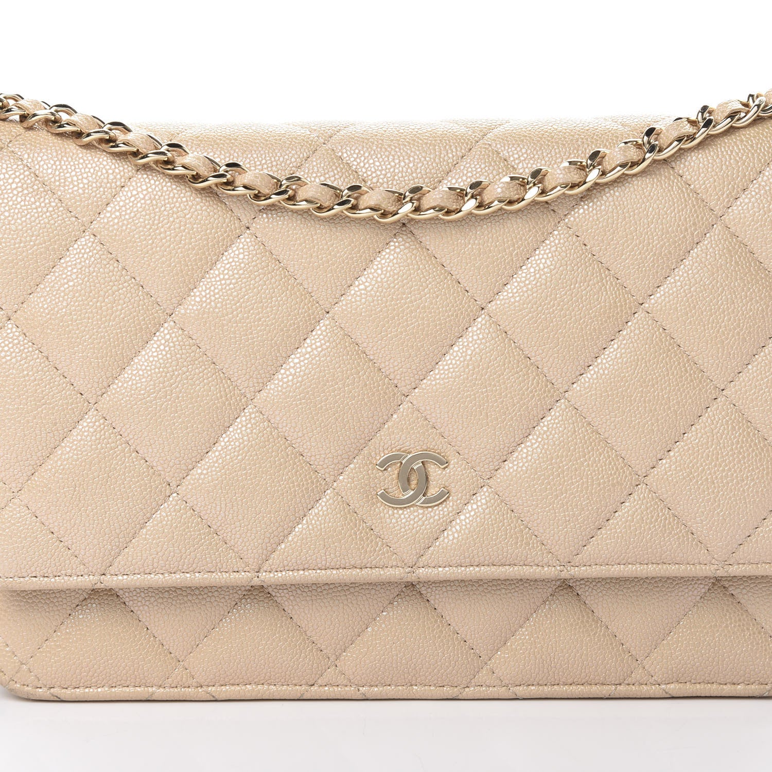 Chanel Iridescent Caviar Quilted Wallet On Chain WOC Beige 8 of 13