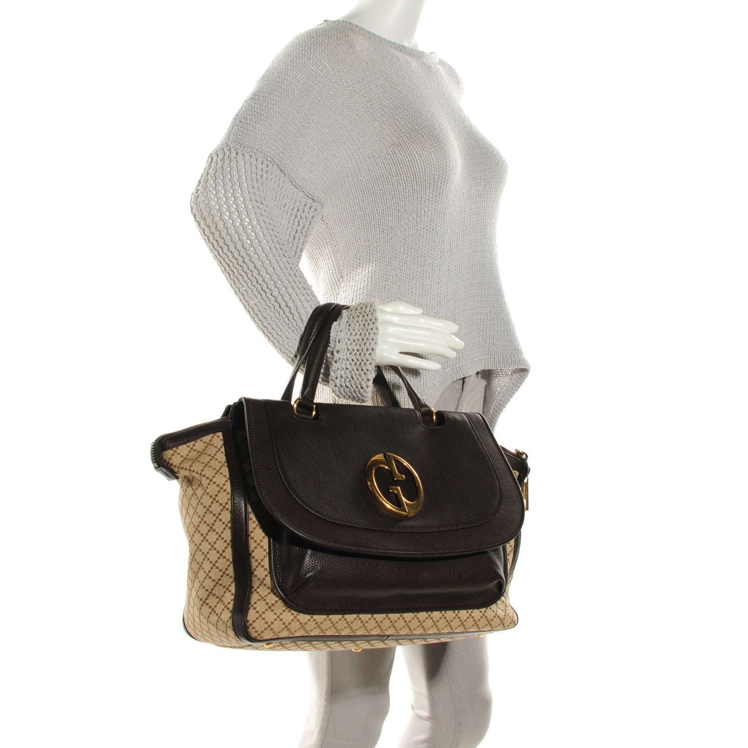 Gucci Diamante Cellarius Calfskin Medium 1973 Top Handle Bag Beige Ebony Cocoa 2 of 7