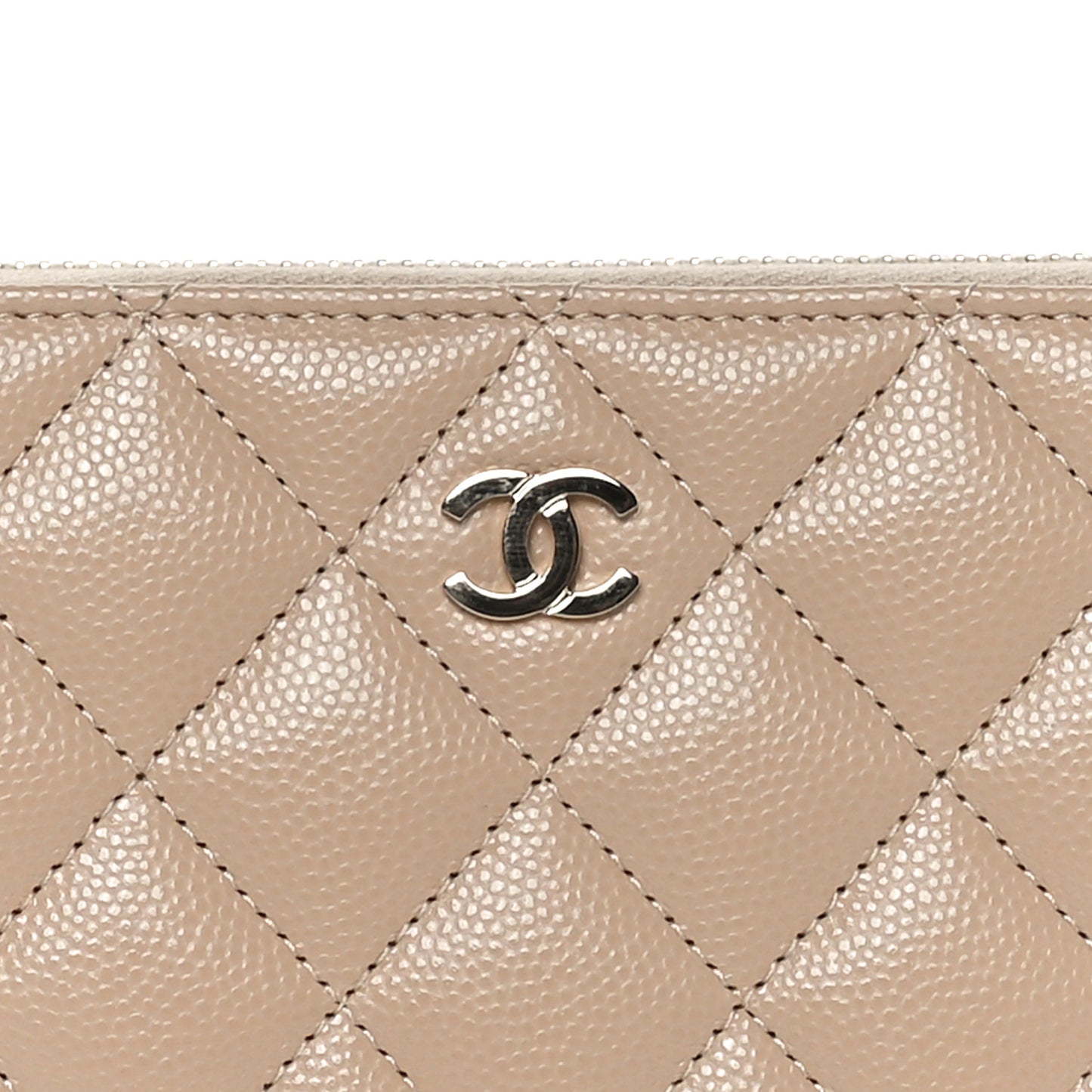 Caviar Quilted Medium Zip Around Wallet Beige
