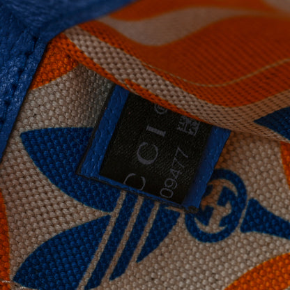 Gucci X ADIDAS Textured Dollar Calfskin Web Small Trefoil Horsebit 1955 Shoulder Bag Blue Off White 7 of 10