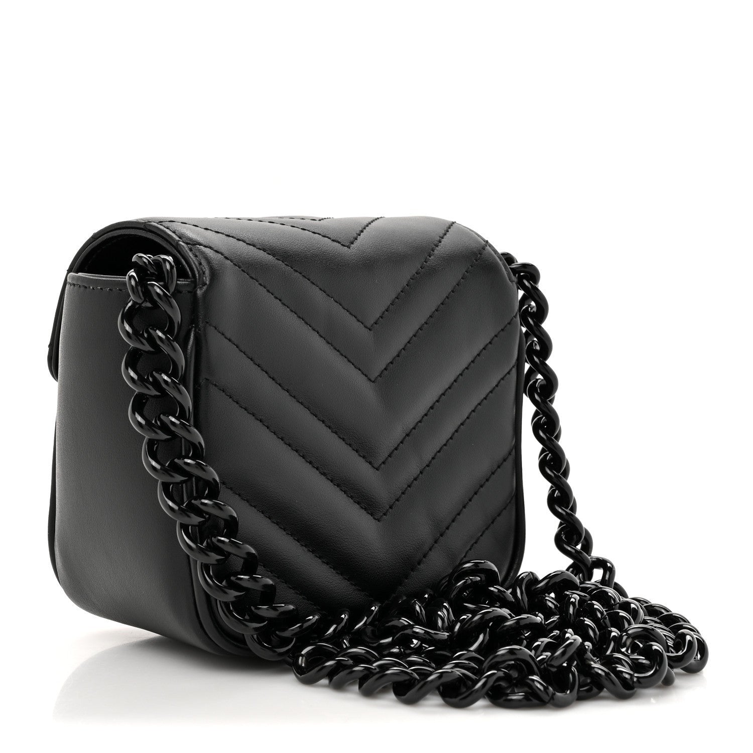 Gucci Calfskin Matelasse Monochrome GG Marmont Chain Mini Belt Bag Black 2 of 7