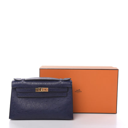 Hermes Ostrich Kelly Pochette Clutch Bleu Iris 30 of 30
