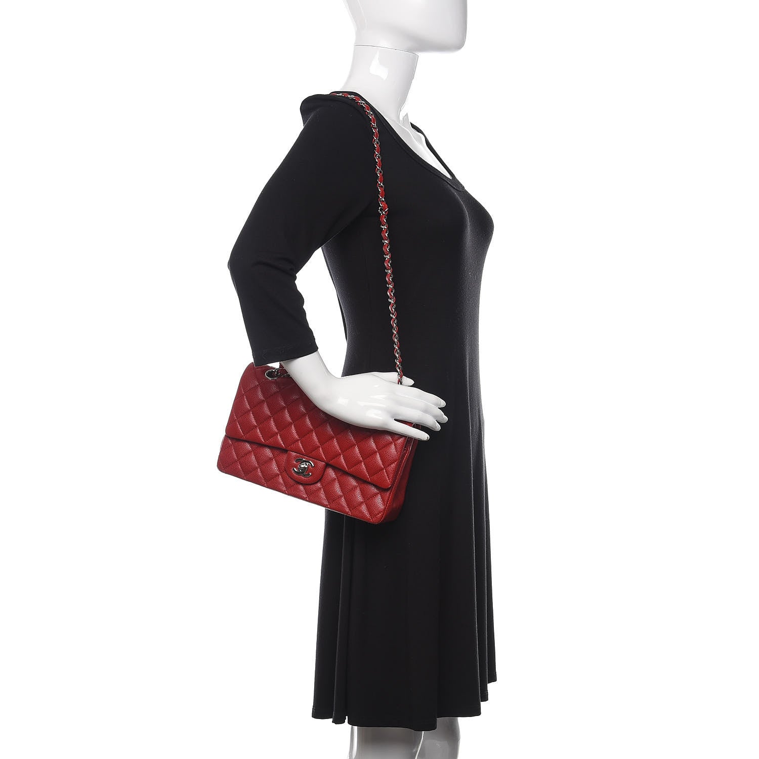 Chanel Caviar Quilted Medium Double Flap Red 2 of 12