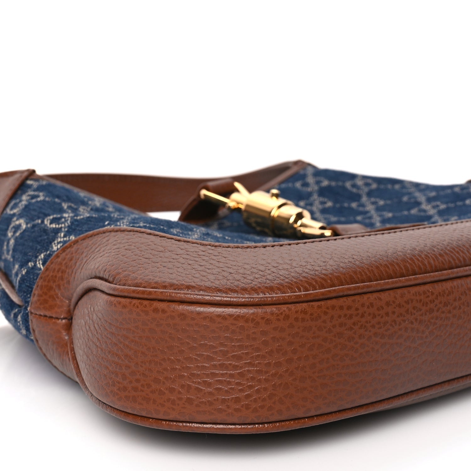 Gucci New Denim GG Monogram Calfskin Small Jackie 1961 Hobo Blue Tea Cuir 8 of 9